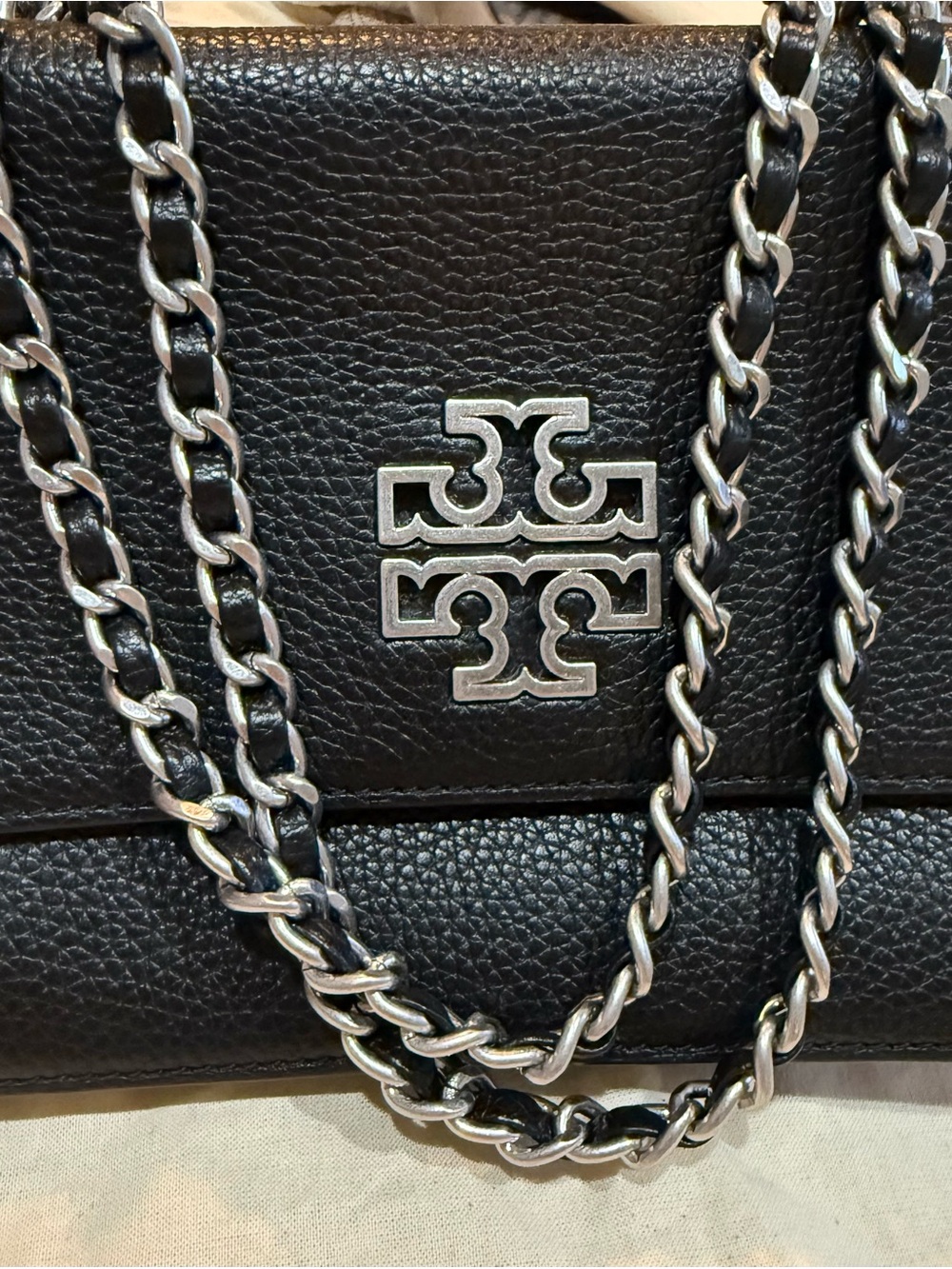 Tory Burch Black Leather Chain-Accent Shoulder Bag